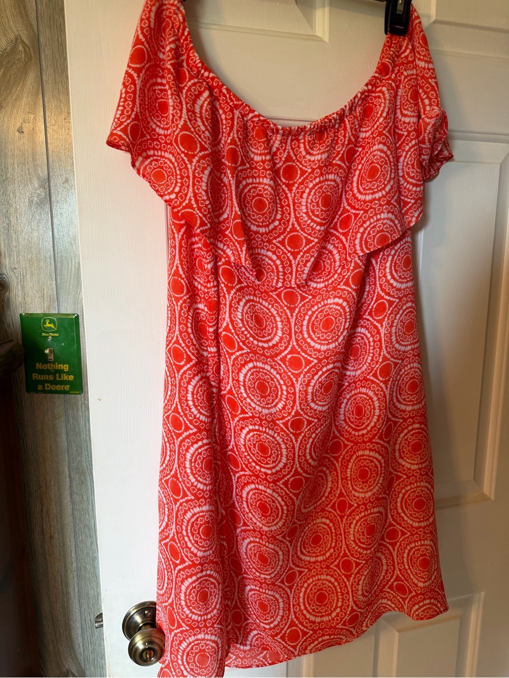 Michael Kors Coral Off-Shoulder Ruffle Dress